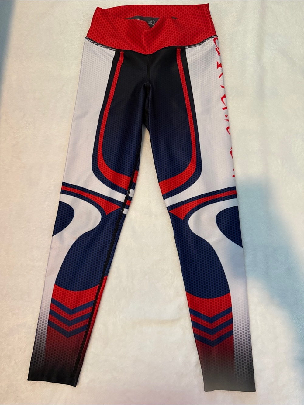 Athletic Red, Navy & White Women's Performance Leggings. OS Cima activewear